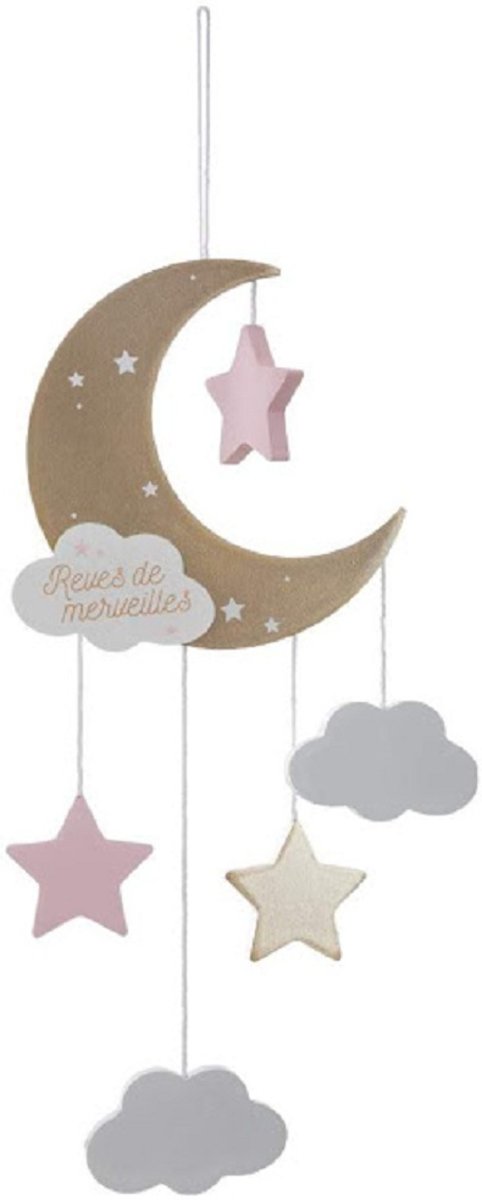 Kinderkamer Decoratie Maan Hout - Goud/Roze